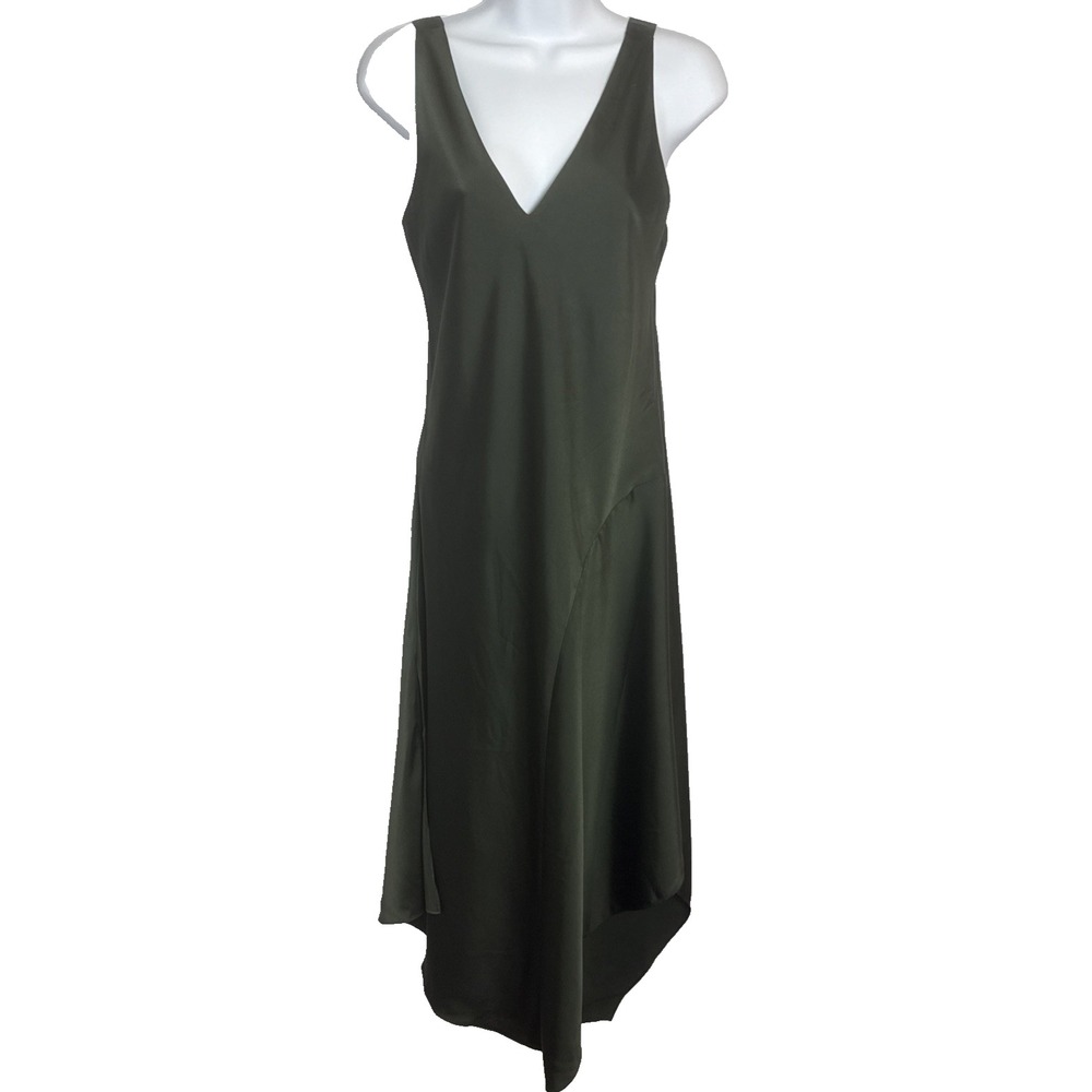 AllSaints Womens Small Satin Asymmetrical‎ Slip Dress Luxury Forest Fairygrunge